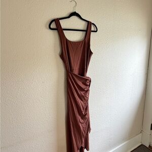 Quince Brown Sleeveless Wrap Dress